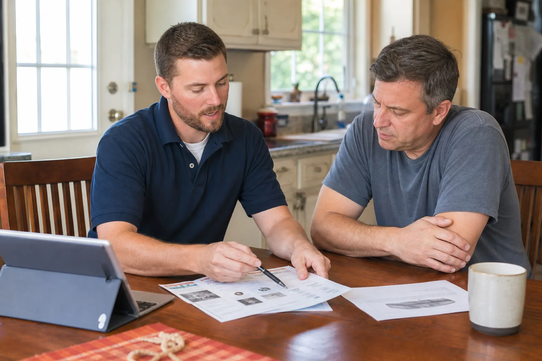HVAC comfort advisor reviewing a replacement estimate with a homeowner